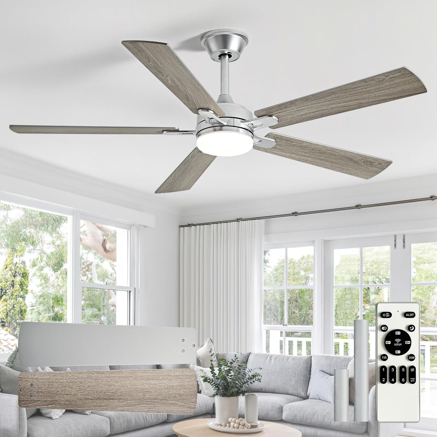 Depuley 52-Inch Ceiling Fan with Light: Black 3 Blade Outdoor Fans for Patios - Dimmable Indoor Fan with Remote Control Fandelier for Living Room Bedroom Porch Quiet Motor Reversible 6 Speed Timer