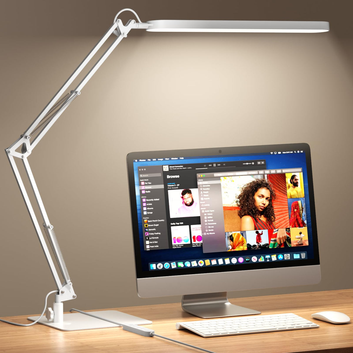 Desk Lamp for Home Office, Eye Comfortable LED Desk Light for Long Hours, Adjustable Swing Arm with Memory Function, Black
