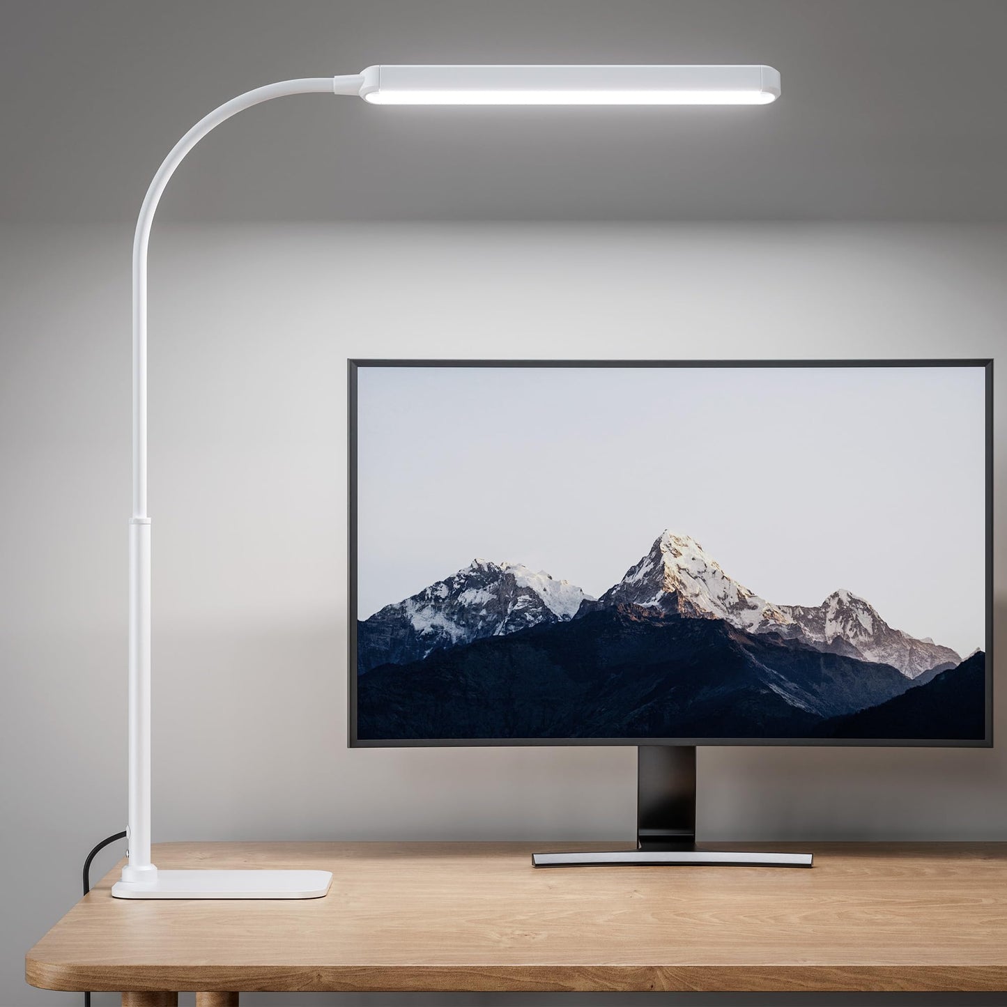 SUPERDANNY Eye-Caring LED Desk Lamp Work Lamp Office Lamp with Side Clamp | Black, Touch Control, 360° Flexible Gooseneck, 3 Modes Smooth Dimming, Memory Function, Adapter, Metal, for Home Office Dorm