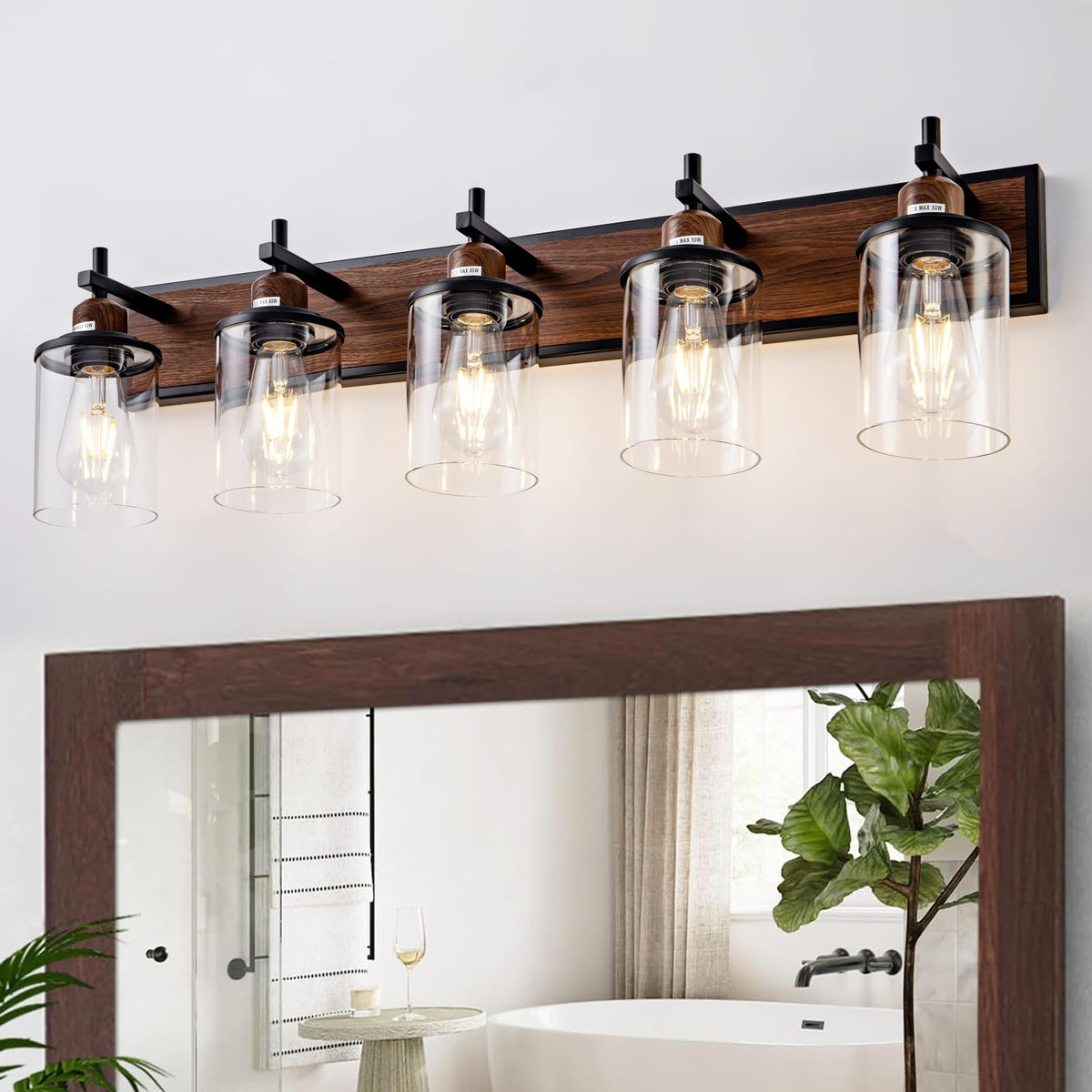 Lanhall 3-Light Black Bathroom Light Fixture Over Mirror Modern Farmhouse Bathroom Vanity Light Vintage Wall Lighting with Clear Glass Shade for Bathroom, Bedroom, Hallway, Cabinet