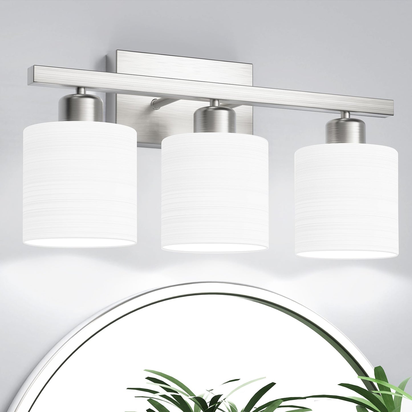 Bathroom Light Fixtures, Bathroom Lighting Fixtures Over Mirror, Interior Classic Vanity Lights, Modern Vanity Light with Textured White Glass Shade, Brushed Gold, 3-Light
