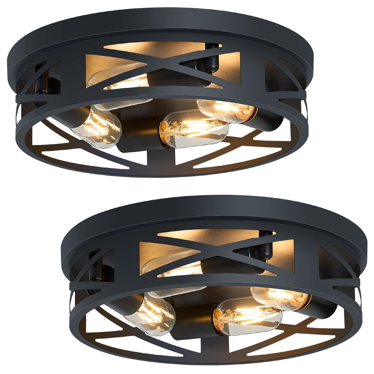SKEJAO Flush Mount Ceiling Light Fixture,Black 2-Light Hallway Light Fixtures Ceiling,Light Fixtures Ceiling Mount for Farmhouse,Kitchen,Hall,Bedroom,Bathroom (2 Pack)