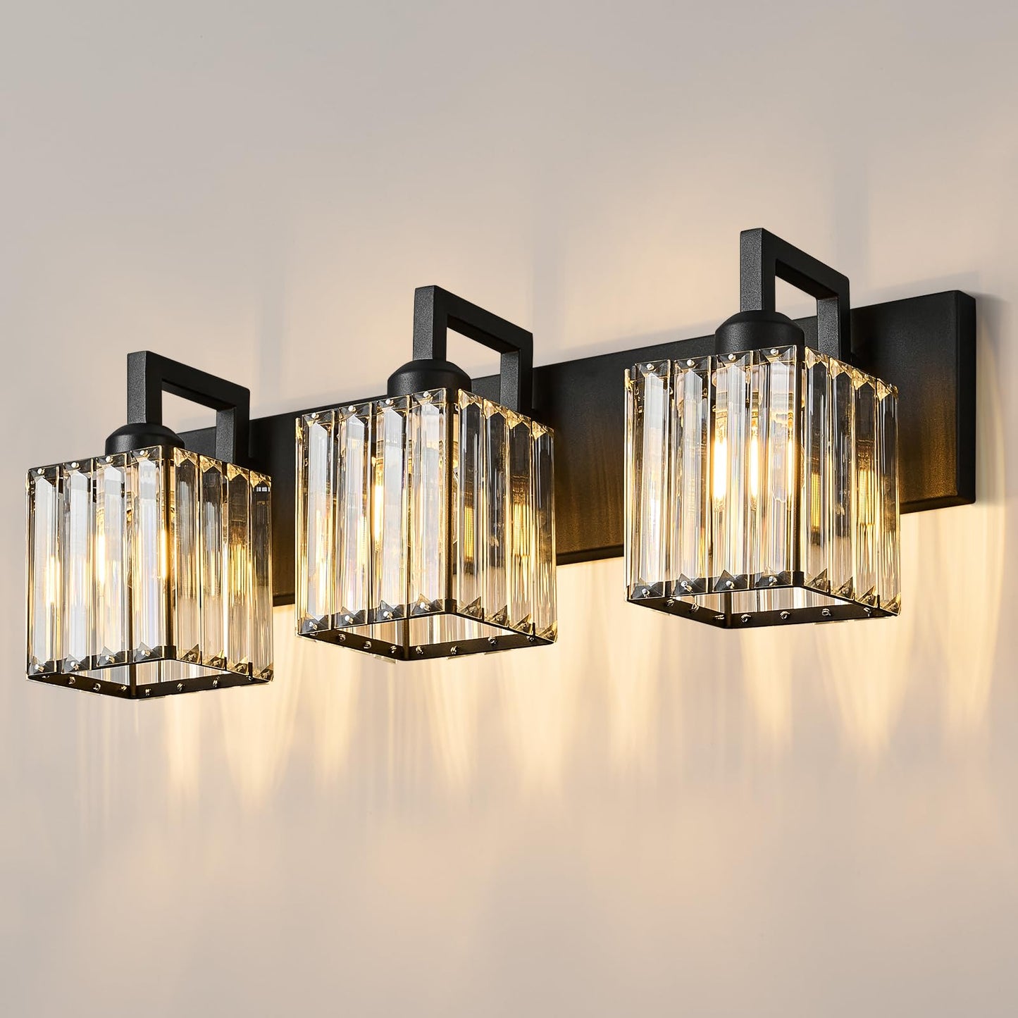 Modern Bathroom Vanity Light 3-Lights Modern Black Crystal Wall Light Bathroom Vanity Light Fixtures
