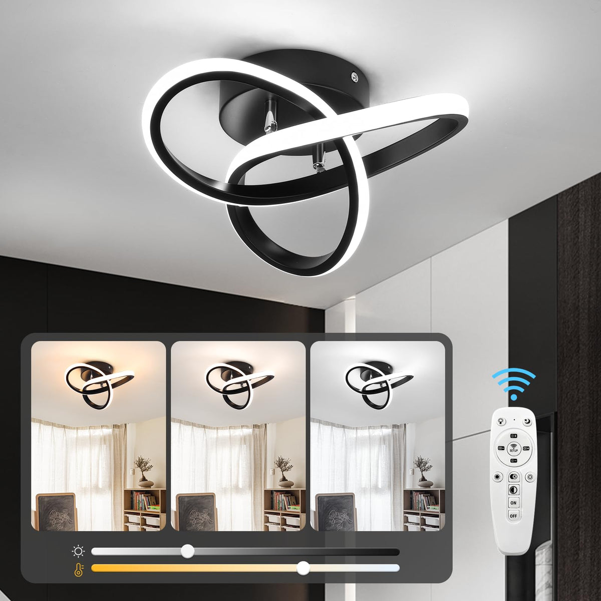 CANEOE Hallway Light Acrylic Modern LED Ceiling Light Fixtures Cool White 6000K Close to Ceiling Lights for Bedroom Bathroom Kitchen Balcony Corridor Stair Aisle Curved Creative Design Celing lamp