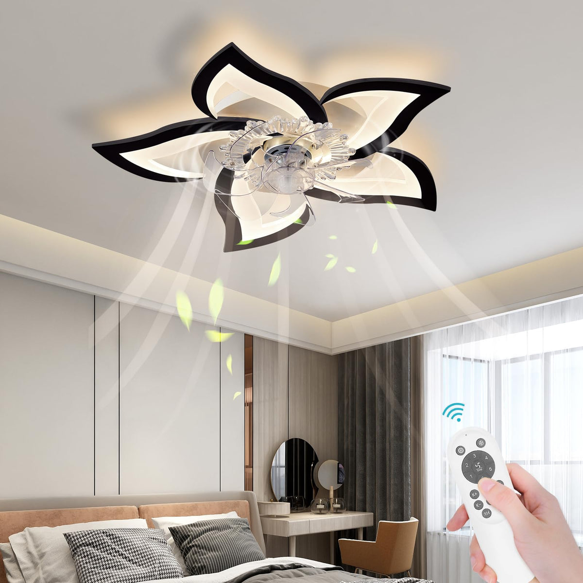 Bevenus Low Profile Ceiling Fan with Lights,110v Modern Dimmable Flower Shape, Remote Control/app Control,Timing 6 Gear Speeds Fan Ceiling Lamp.