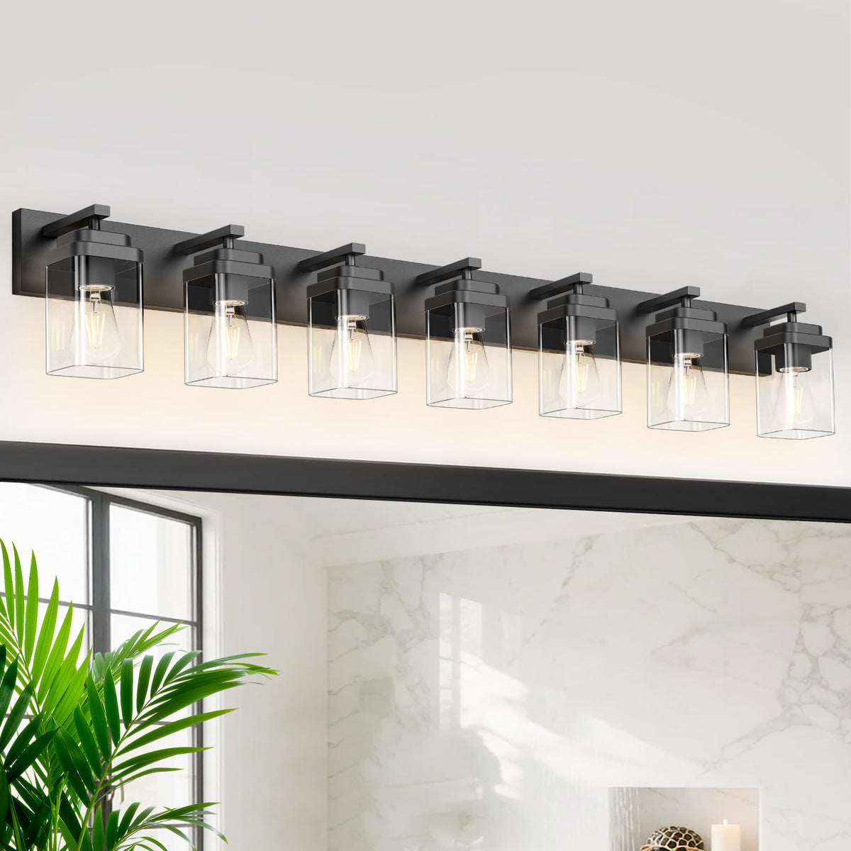 Black Bathroom Light Fixtures, 3 Lights Bathroom Lighting Fixtures Over Mirror, Square Design & Rectangle Large Backplate, Modern Vanity Lighting Fixtures, for Bathroom/Living Room/Bedroom