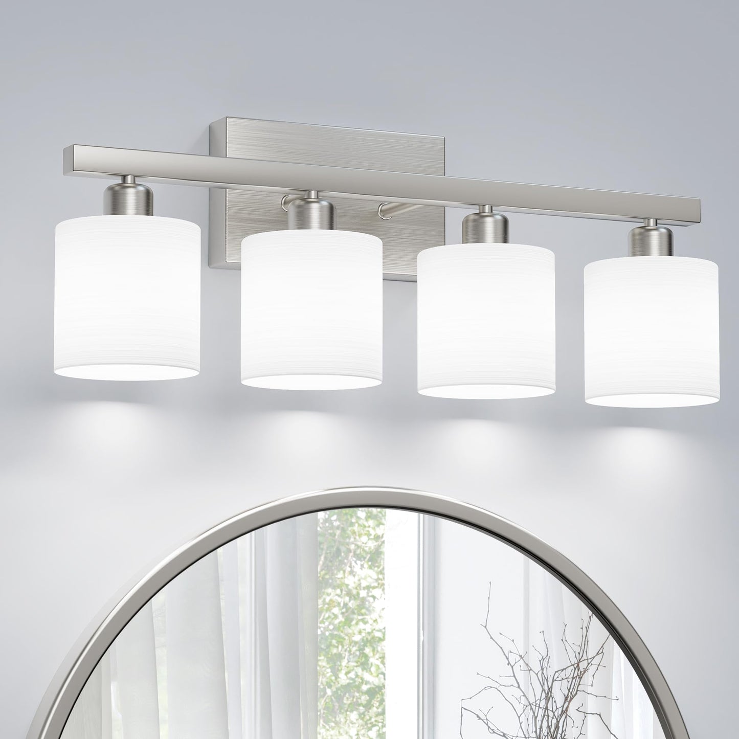 Bathroom Light Fixtures, Bathroom Lighting Fixtures Over Mirror, Interior Classic Vanity Lights, Modern Vanity Light with Textured White Glass Shade, Brushed Gold, 3-Light