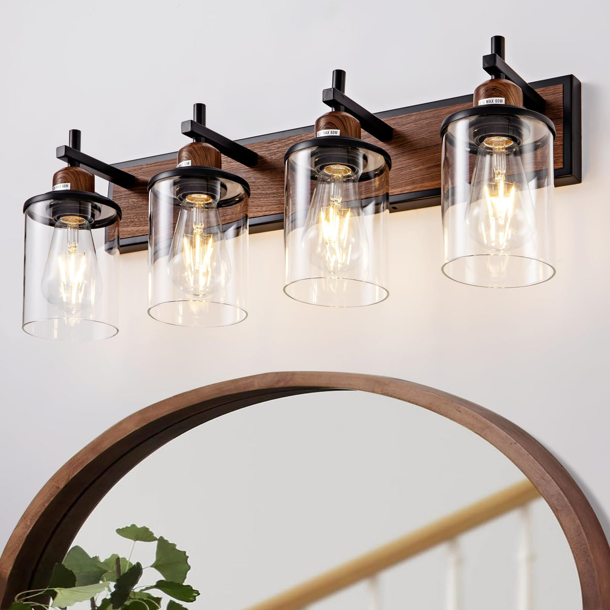 Lanhall 3-Light Black Bathroom Light Fixture Over Mirror Modern Farmhouse Bathroom Vanity Light Vintage Wall Lighting with Clear Glass Shade for Bathroom, Bedroom, Hallway, Cabinet
