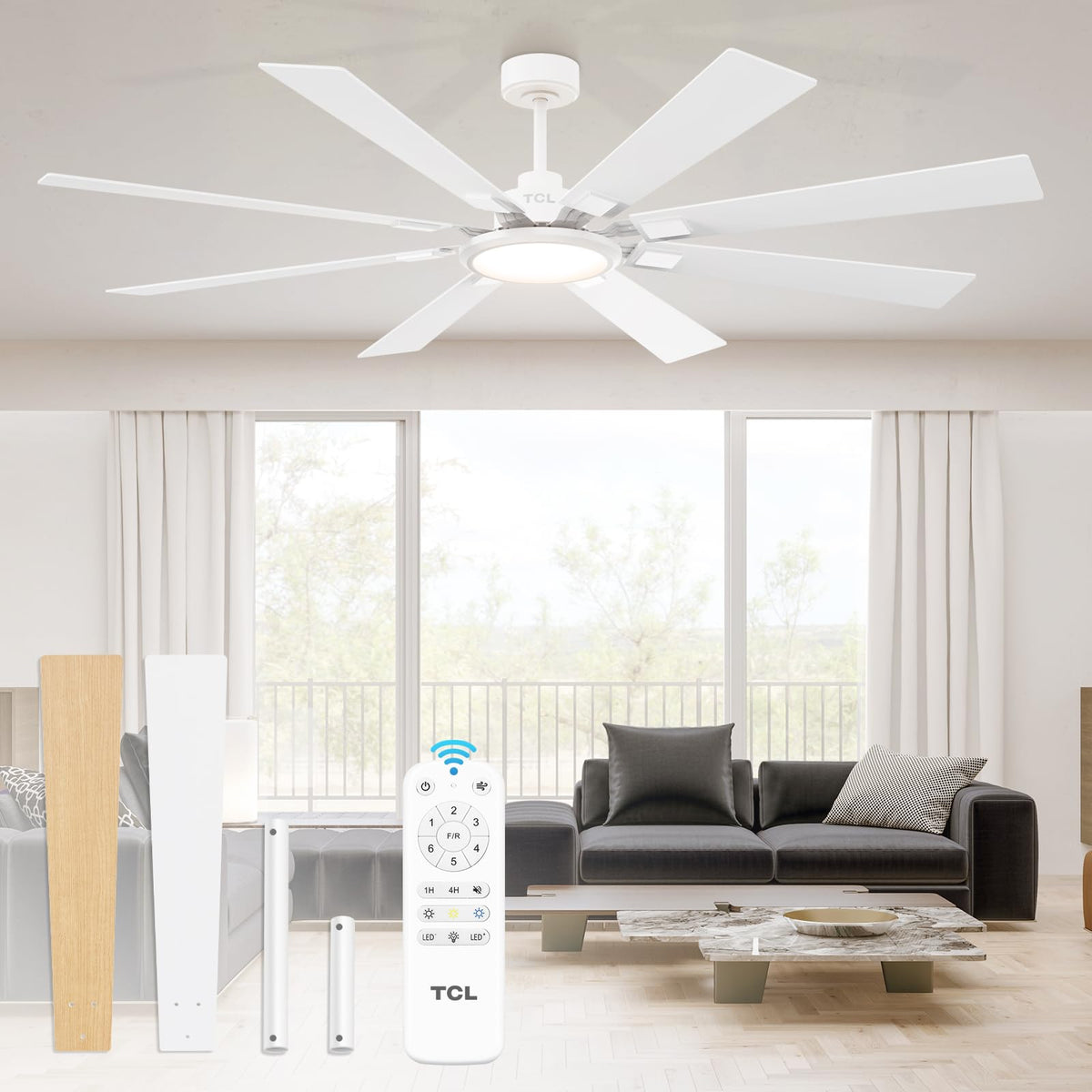 TCL Ceiling Fans with Lights and Remote: 72 Inch 8 Blades Black DC Fan | Quiet Reversible DC Motor, Dimmable Super Bright LED, Noiseless Large Modern Fan for Room, Commercial and Industrial Use