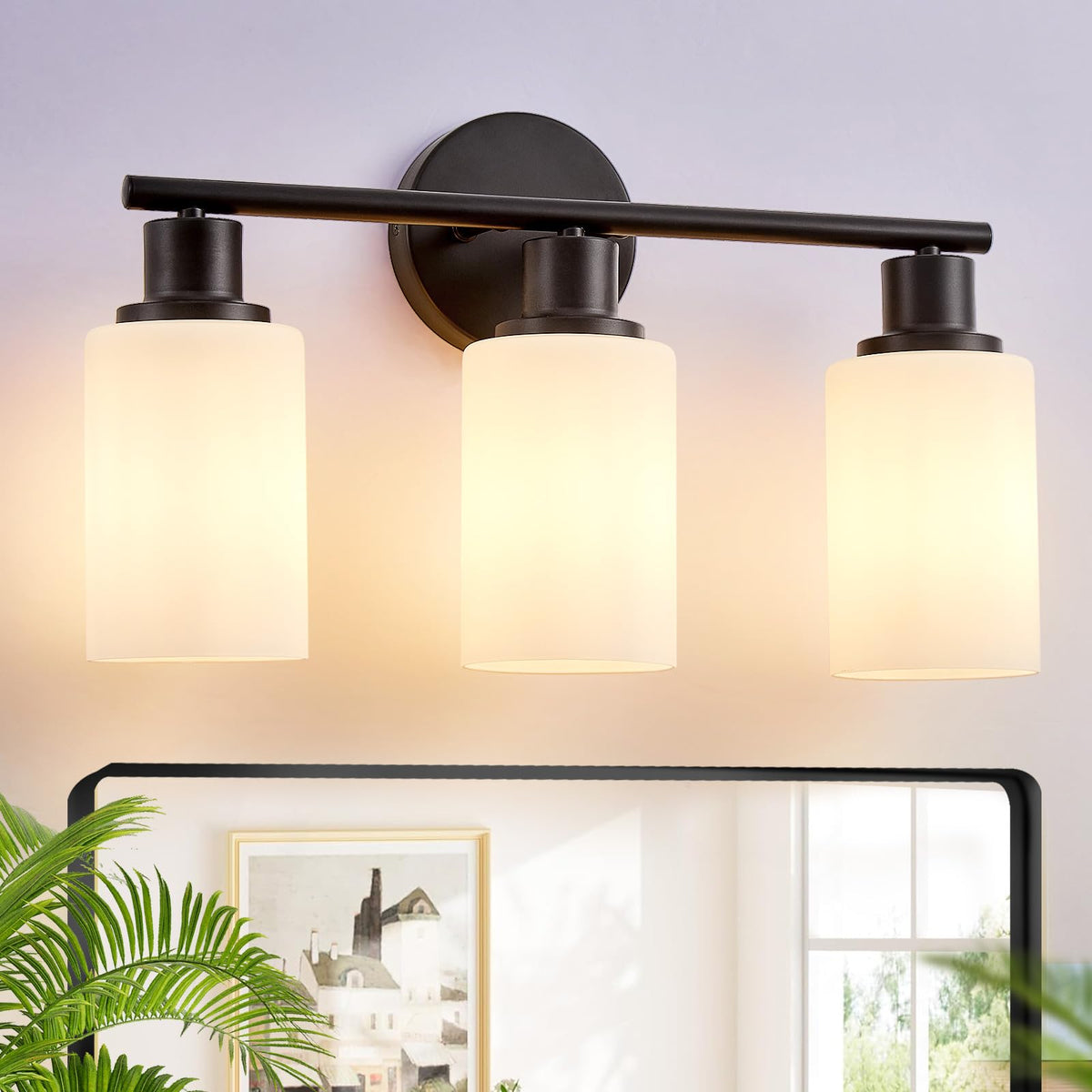 DLLT 3-Light Bathroom Light Fixtures: Set of 2 Black Modern Vanity Lights with Clear Glass Shade - 18.51" Bathroom Wall Lamp for Mirror Kitchen Living Room