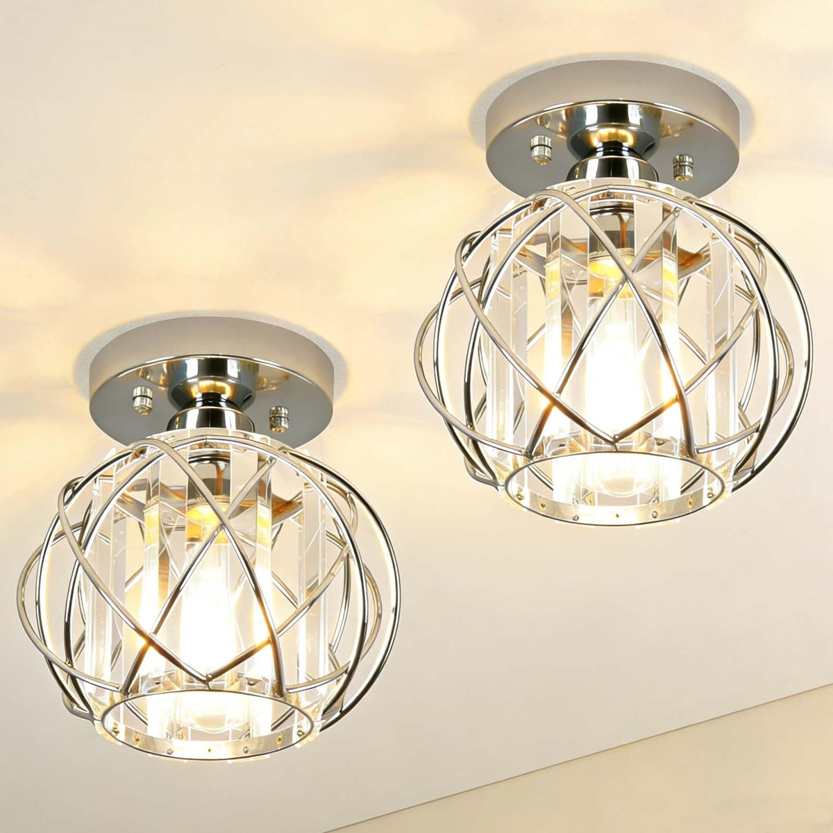 Hallway Ceiling Light fixtures,Flush Mount Ceiling Light Fixture E26 Ceiling Lighting with Crystal Small Chandelier Indoor Lighting for Foyer Entryway Bedroom Bathroom Closet Living Room