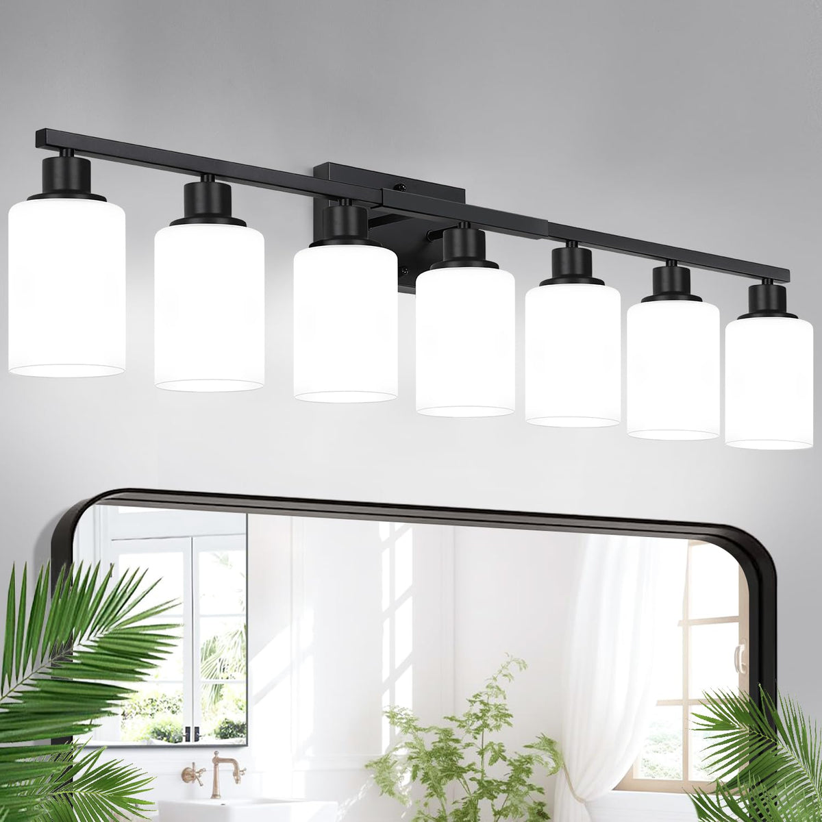Indoi 4-Light Bathroom Light Fixtures, Matte Black Modern Vanity Lights with Clear Glass Shades, Bathroom Wall Lamp for Mirror Living Room Cabinet Bedroom Porch