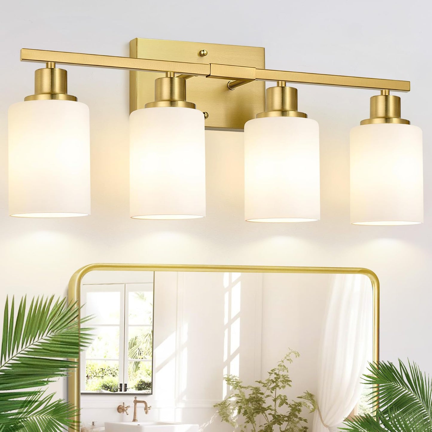 Indoi 4-Light Bathroom Light Fixtures, Matte Black Modern Vanity Lights with Clear Glass Shades, Bathroom Wall Lamp for Mirror Living Room Cabinet Bedroom Porch