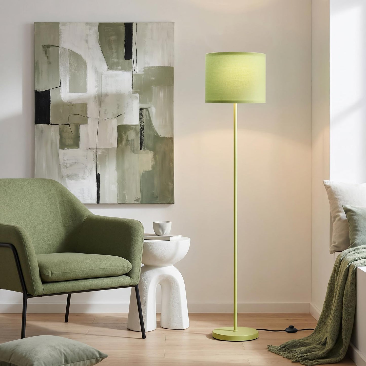 Modern Floor Lamp Simple Design with White Shade & Foot Pedal Switch | 60" Black Floor Lamp(Without Bulb), Tall Lamps for Living Room Bedroom Office Dining Room Kitchen