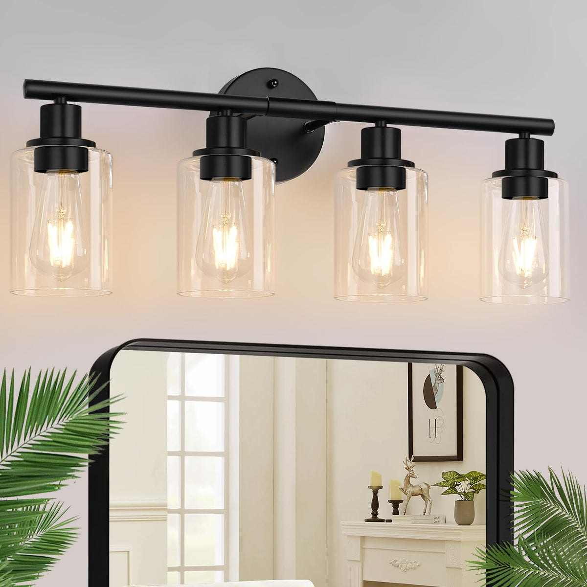 Zarbitta 3-Light Bathroom Light Fixtures, Brushed Nickel Vanity Light, Farmhouse Wall Lights with Clear Glass Shade, Bathroom Wall Lamp for Mirror Kitchen Bedroom Hallway Living Room Hallway Cabinet
