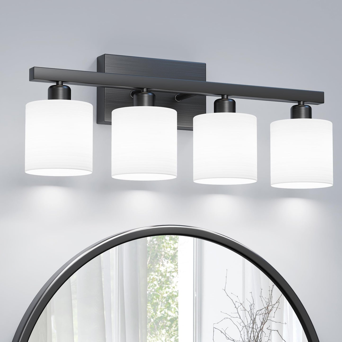 Bathroom Light Fixtures, Bathroom Lighting Fixtures Over Mirror, Interior Classic Vanity Lights, Modern Vanity Light with Textured White Glass Shade, Brushed Gold, 3-Light