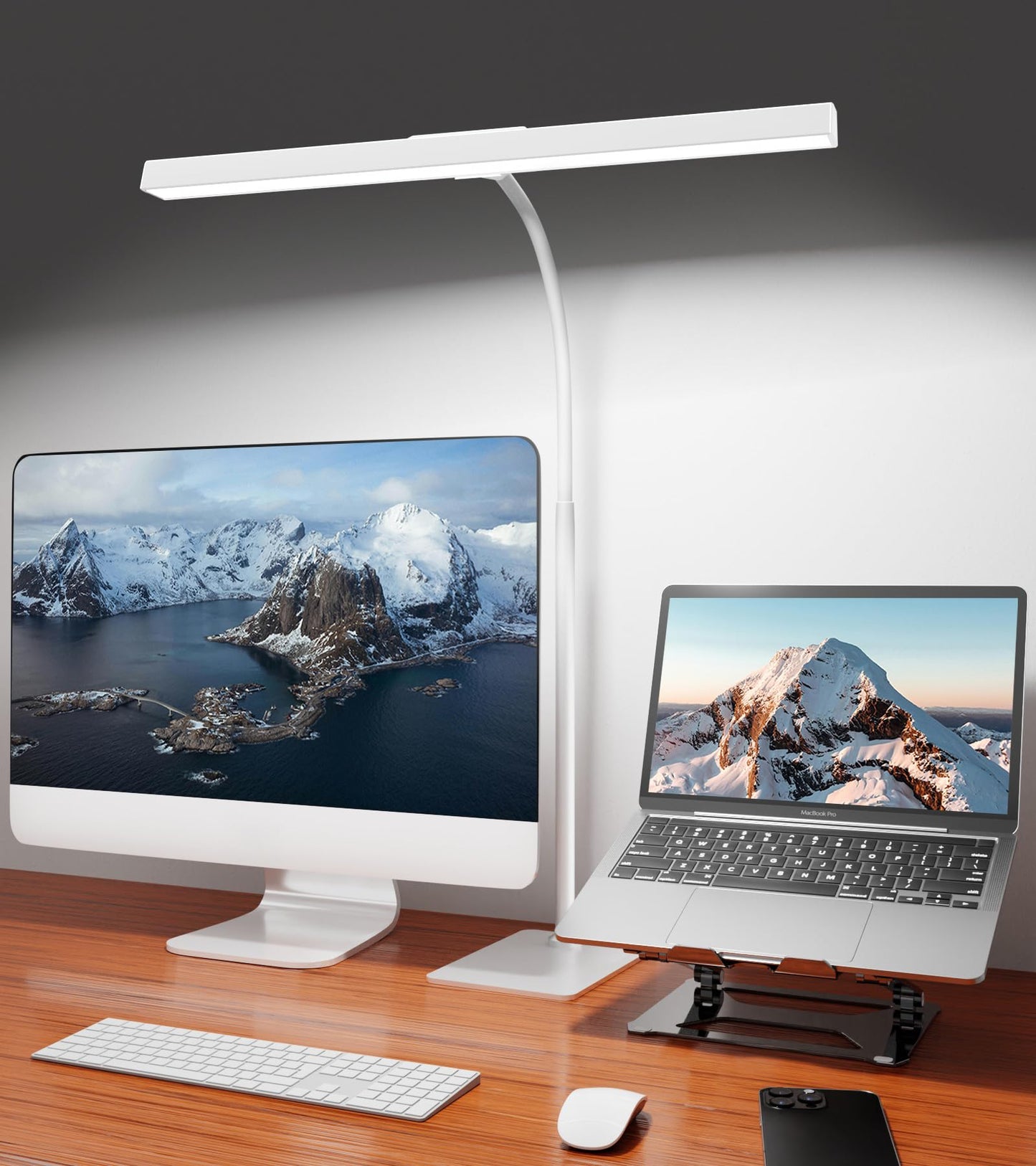 LED Desk Lamp for Home Office with Base, Eye-Caring Desk Light 12W, Black | Tall Lamp for Computer Monitor Task Reading, Adjustable Gooseneck, 5 Dimmable Brightness & Color, USB Touch Control, Timer