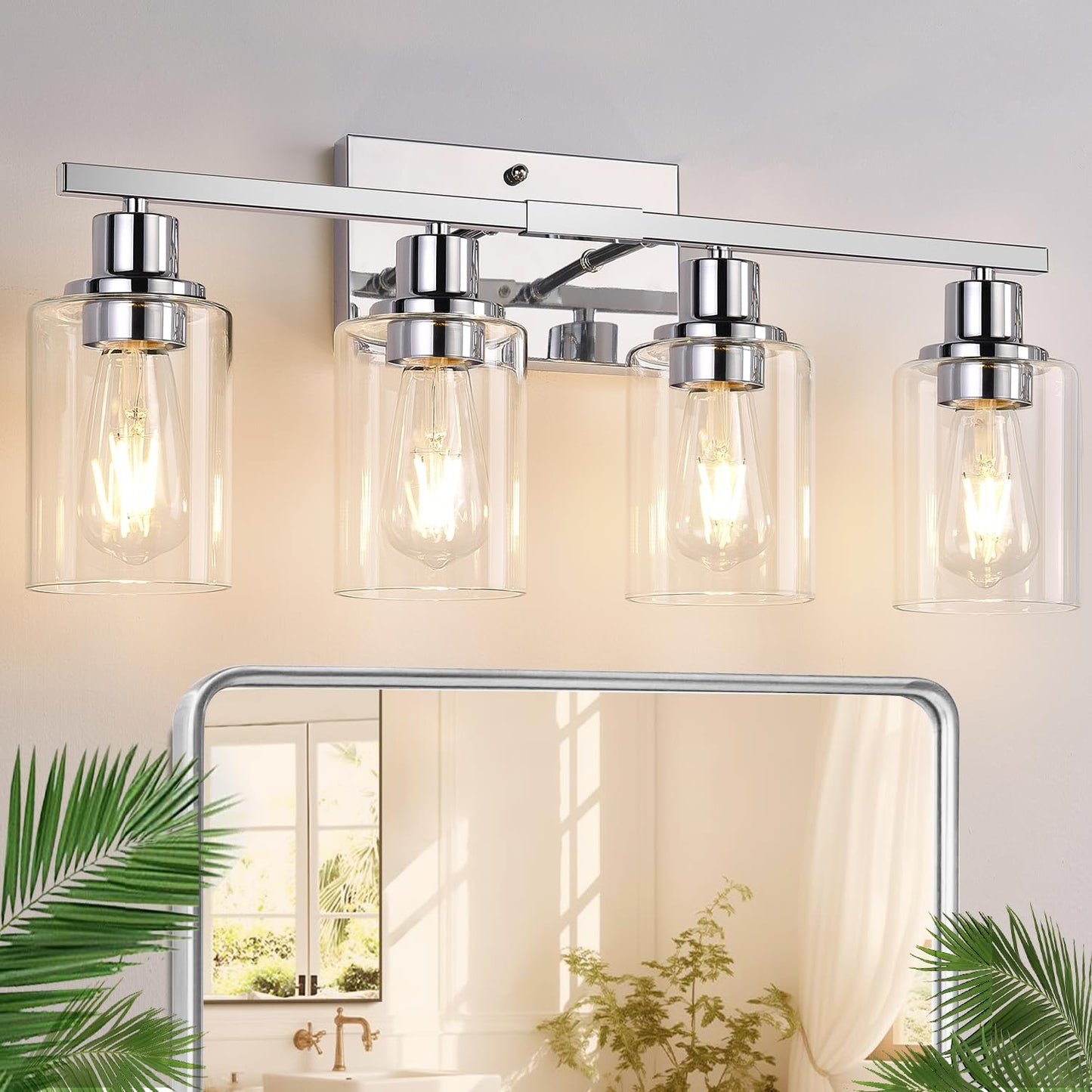 Indoi 4-Light Bathroom Light Fixtures, Matte Black Modern Vanity Lights with Clear Glass Shades, Bathroom Wall Lamp for Mirror Living Room Cabinet Bedroom Porch