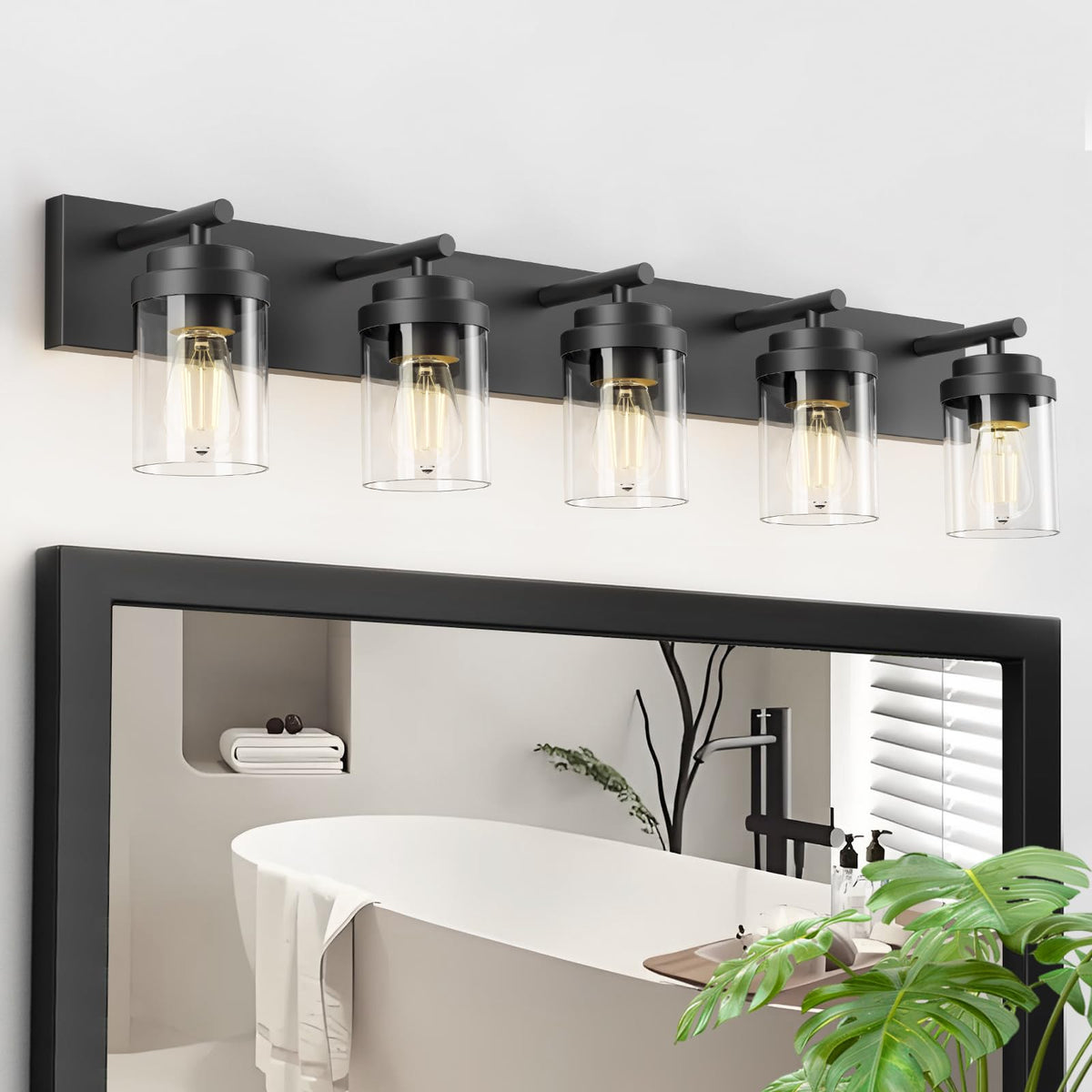 IZORRO Bathroom Vanity Light Fixture, 3-Light 22 Inch Matte Black Bathroom Light Fixtures Over Mirror, with Clear Glass Shade, Modern Farmhouse Vanity Lights, Rustic Restroom Lighting Fixtures