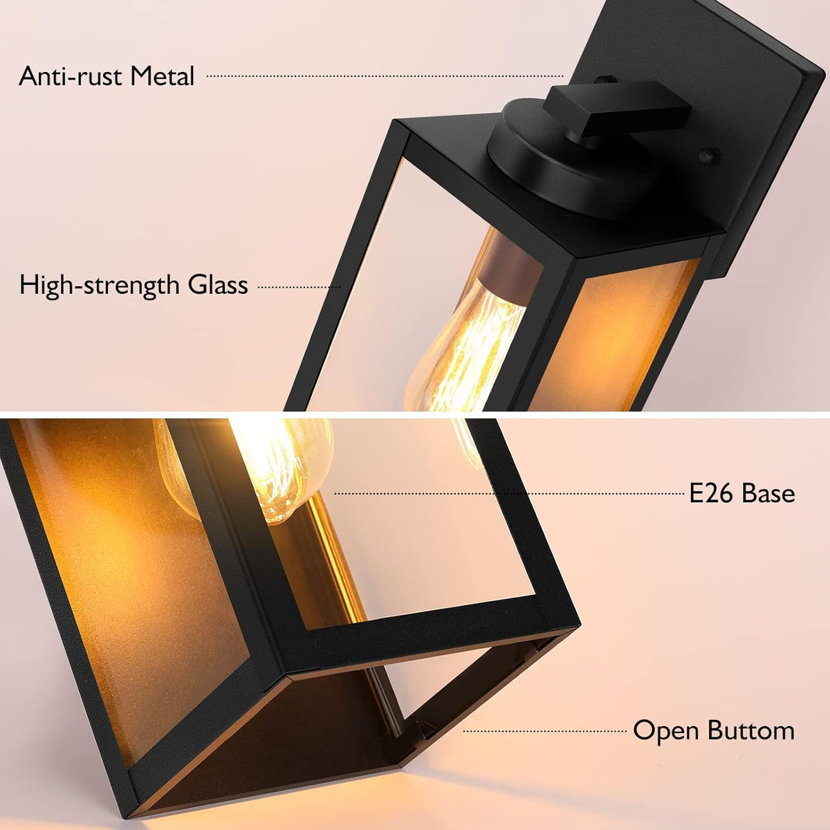 Outdoor Wall Light Fixture, Modern Outside Porch Sconce, Black | Waterproof, Rust-Resistant, Durable Metal with Clear Glass, Standard E26 Socket, Easy to Install