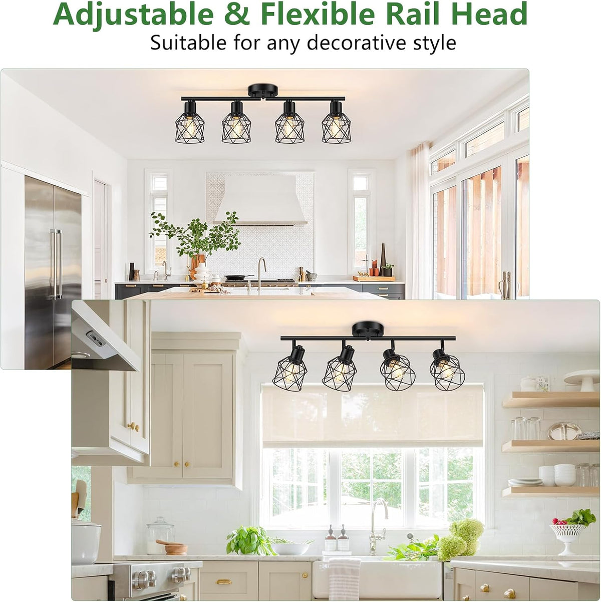 Baocuz 4-Lights Semi Flush Mount Ceiling Light, Adjustable Multi-Directional Light Fixtures, Rotatable Farmhouse Light Fixtures Mount with Metal Cage for Dining Room, Living Room