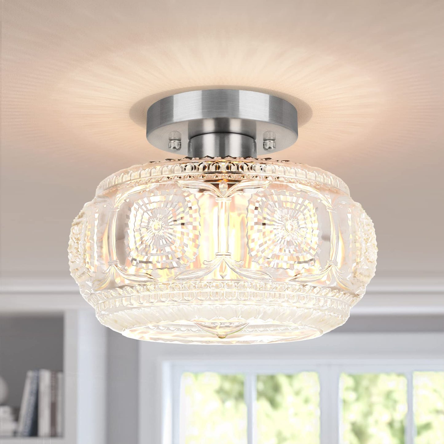 Globe Glass Semi Flush Mount Ceiling Light Fixture, Vintage Gold | Beautiful Light Shadow, Easy to Install, Bright Ambiance, Modern Lighting for Hallway Entryway Kitchen Bathroom Bedroom