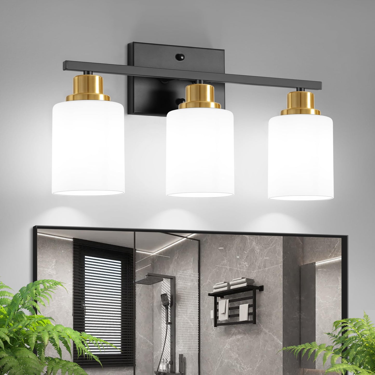Ascher Bathroom Light Fixtures, 4-Light Vanity Light Over Mirror, Brushed Nickel Wall Sconces with Milky White Frosted Glass Shades, Wall Lamp for Living Room Bedroom, E26 Base(Bulbs Not Included)
