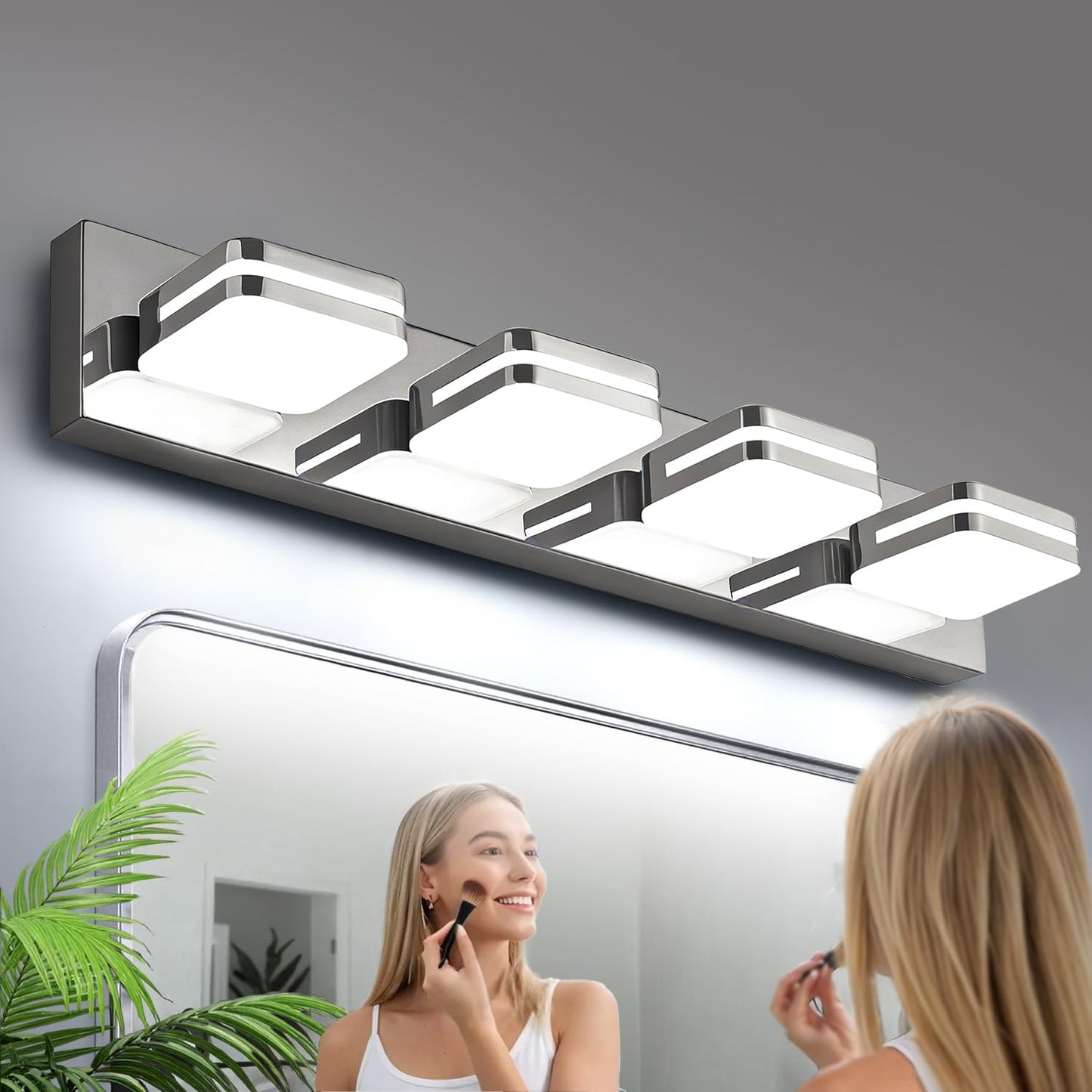 Torondo 360° Rotate LED Bathroom Vanity Light Fixtures, Acrylic Vanity Lights for Bathroom, Modern Wall Lighting Fixtures Over Mirror Living, Brushed Nickel, Natural White, 3-Light, 17-Inch