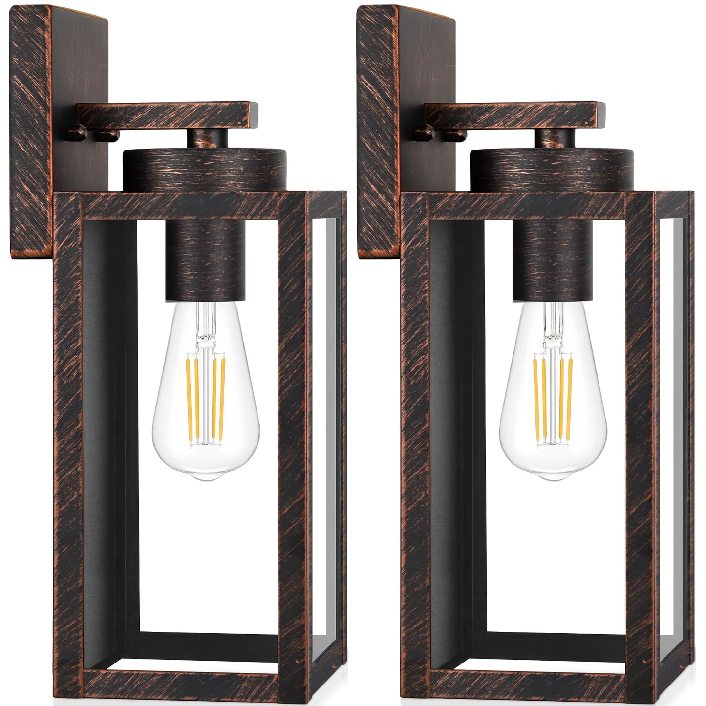 Outdoor Wall Light Fixtures, Modern Black Exterior Wall Lanterns | Waterproof Metal Construction, Rust-resistant, Quick & Easy Installation, Clear Glass Shades & Standard E26 Socket