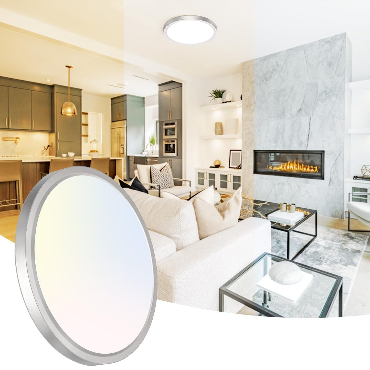 12Inch LED Ceiling Light Flush Mount, 5CCT 3000K-6500K Adjustable Ceiling Light Fixture, 2400LM 24W Bright White Flat Lighting Fixture for Hallway Kitchen Bathroom Bedroom, 6Pack