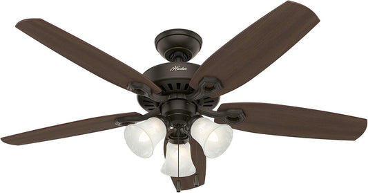 Hunter Builder Plus, Indoor, Ceiling Fan, Pull Chain, 52 inch, New Bronze | with LED Lights, Standard Mount, 5 Blades, For Bedroom, Living Room, Includes Bulbs, 53238