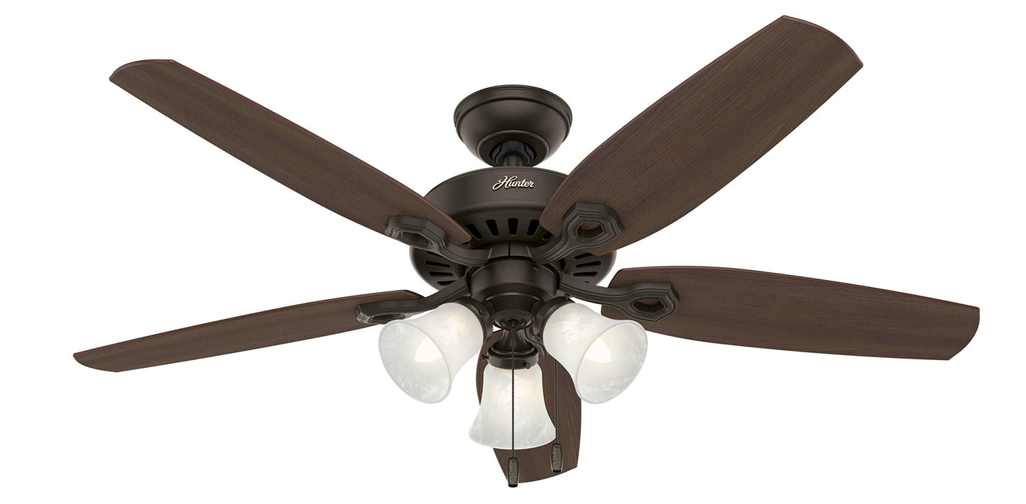 Hunter Builder Plus, Indoor, Ceiling Fan, Pull Chain, 52 inch, New Bronze | with LED Lights, Standard Mount, 5 Blades, For Bedroom, Living Room, Includes Bulbs, 53238