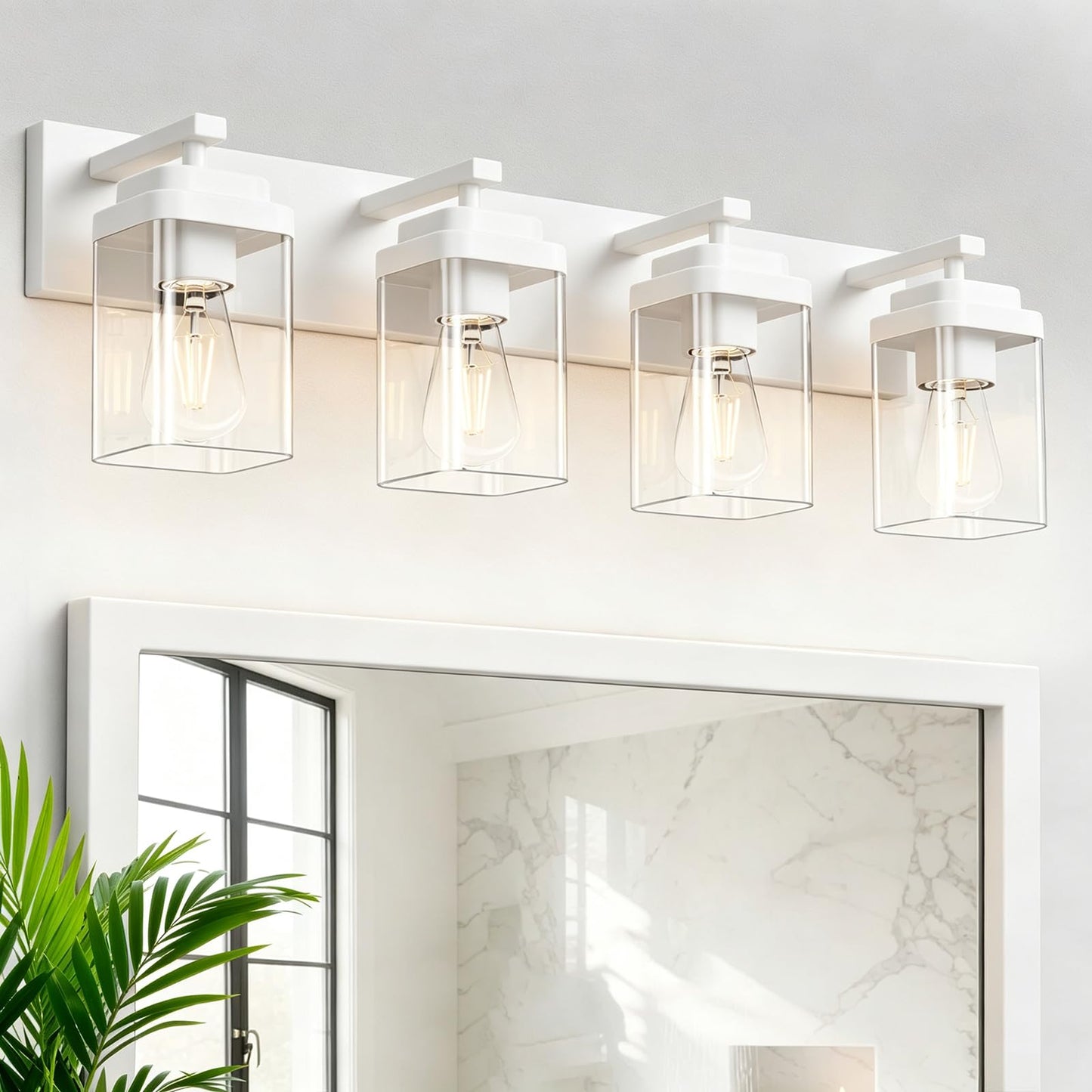 Black Bathroom Light Fixtures, 3 Lights Bathroom Lighting Fixtures Over Mirror, Square Design & Rectangle Large Backplate, Modern Vanity Lighting Fixtures, for Bathroom/Living Room/Bedroom