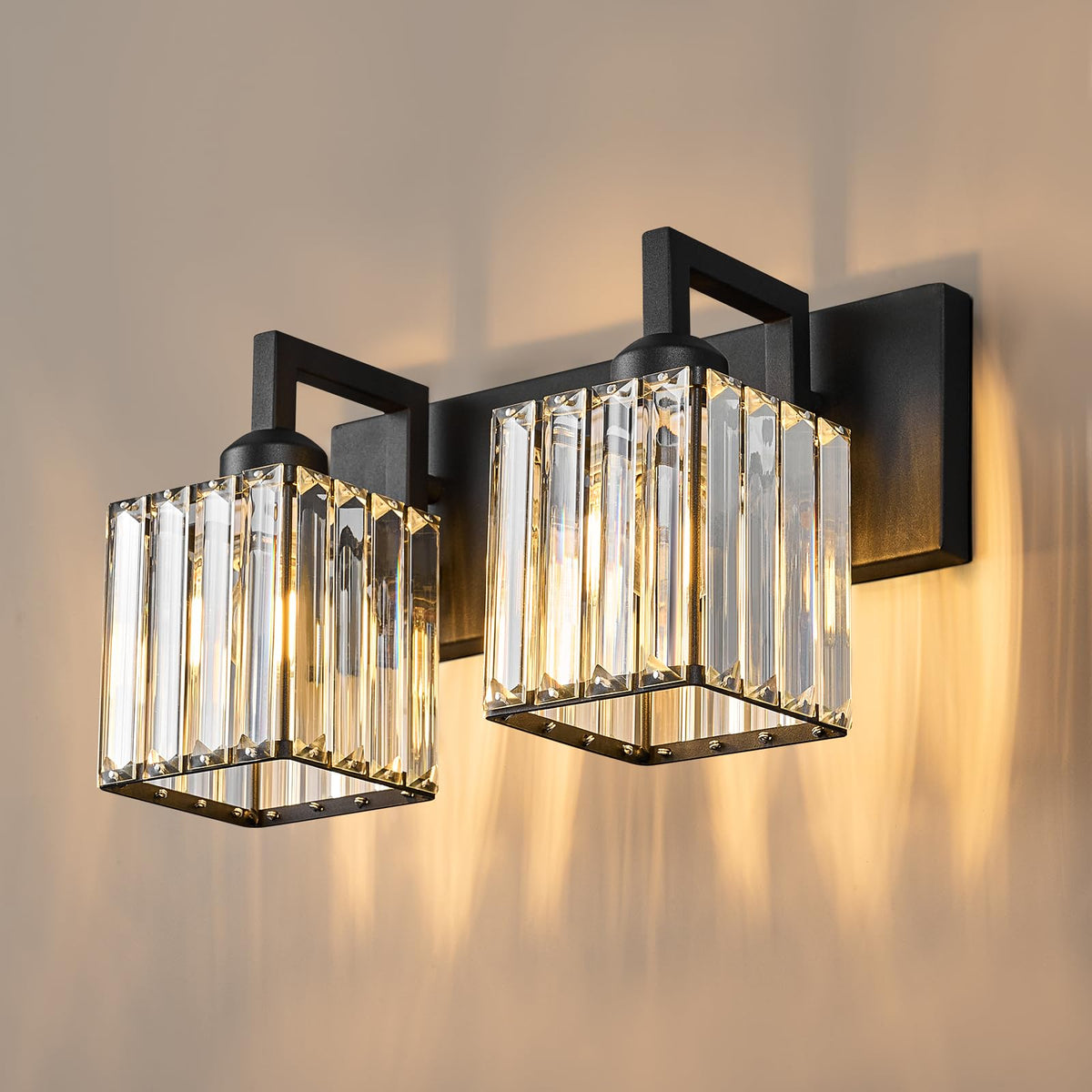 Modern Bathroom Vanity Light 3-Lights Modern Black Crystal Wall Light Bathroom Vanity Light Fixtures