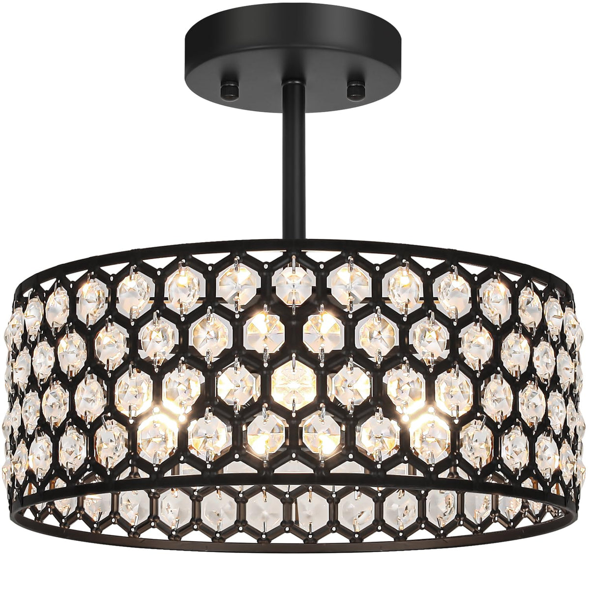 Crystal Ceiling Light Fixture, Modern Semi Flush Mount Ceiling Light, Gold Hallway Lighting Fixtures Chandelier for Kitchen, Close To Ceiling Light Fixtures for Entryway Bedroom, 1-Light, 11Inch