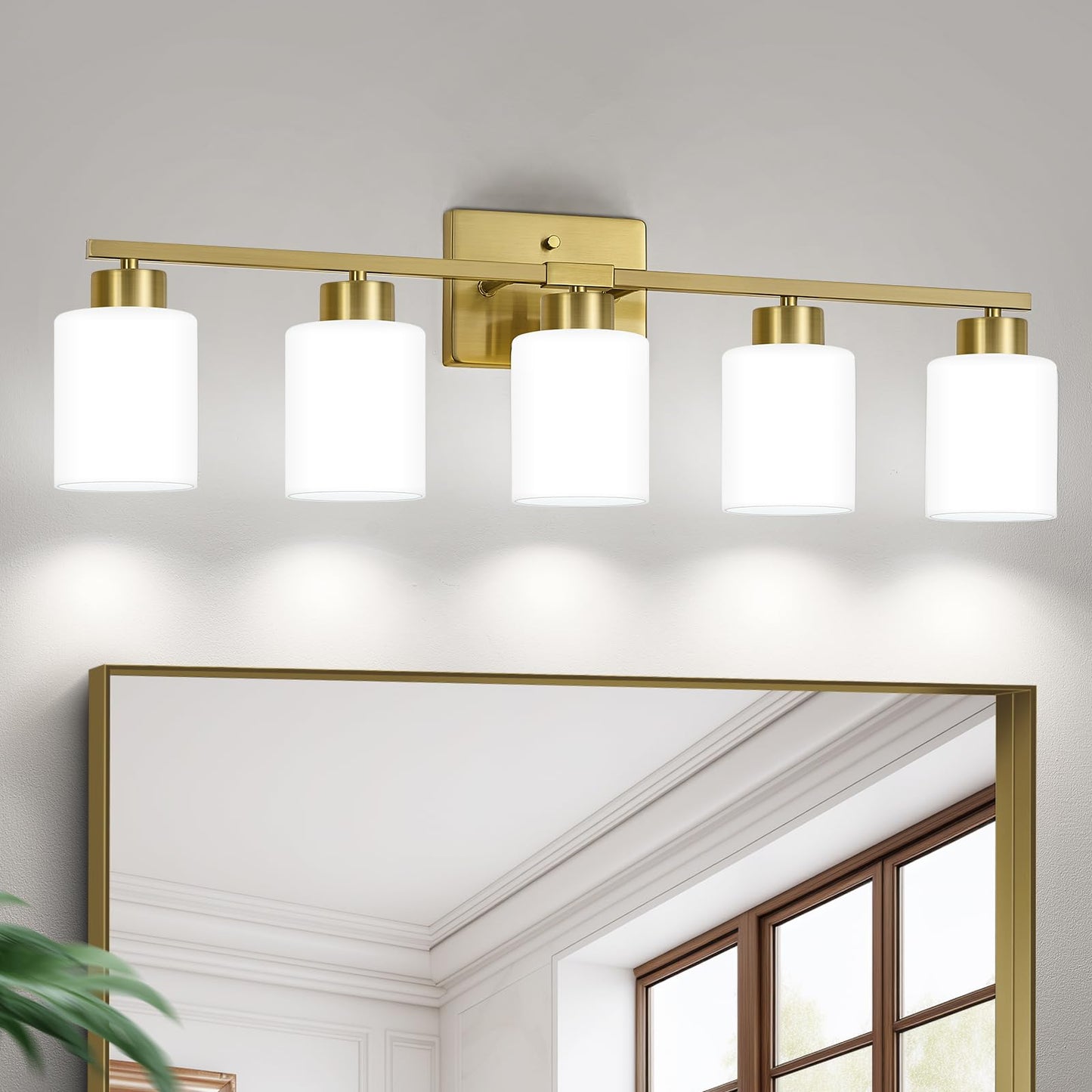 FonmYim Brushed Nickel Bathroom Light Fixtures Vanity Lights Over Mirror | Modern 3-Light lighting fixtures for bathroom with Milky White Frosted Glass Shades, E26 Socket (Bulbs Not Included)