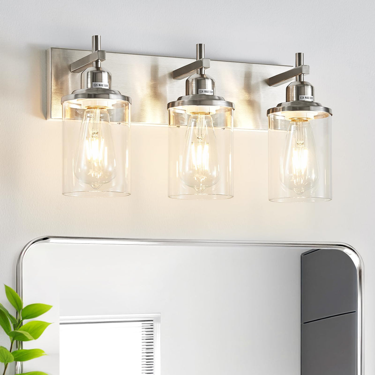 Lanhall 3-Light Black Bathroom Light Fixture Over Mirror Modern Farmhouse Bathroom Vanity Light Vintage Wall Lighting with Clear Glass Shade for Bathroom, Bedroom, Hallway, Cabinet