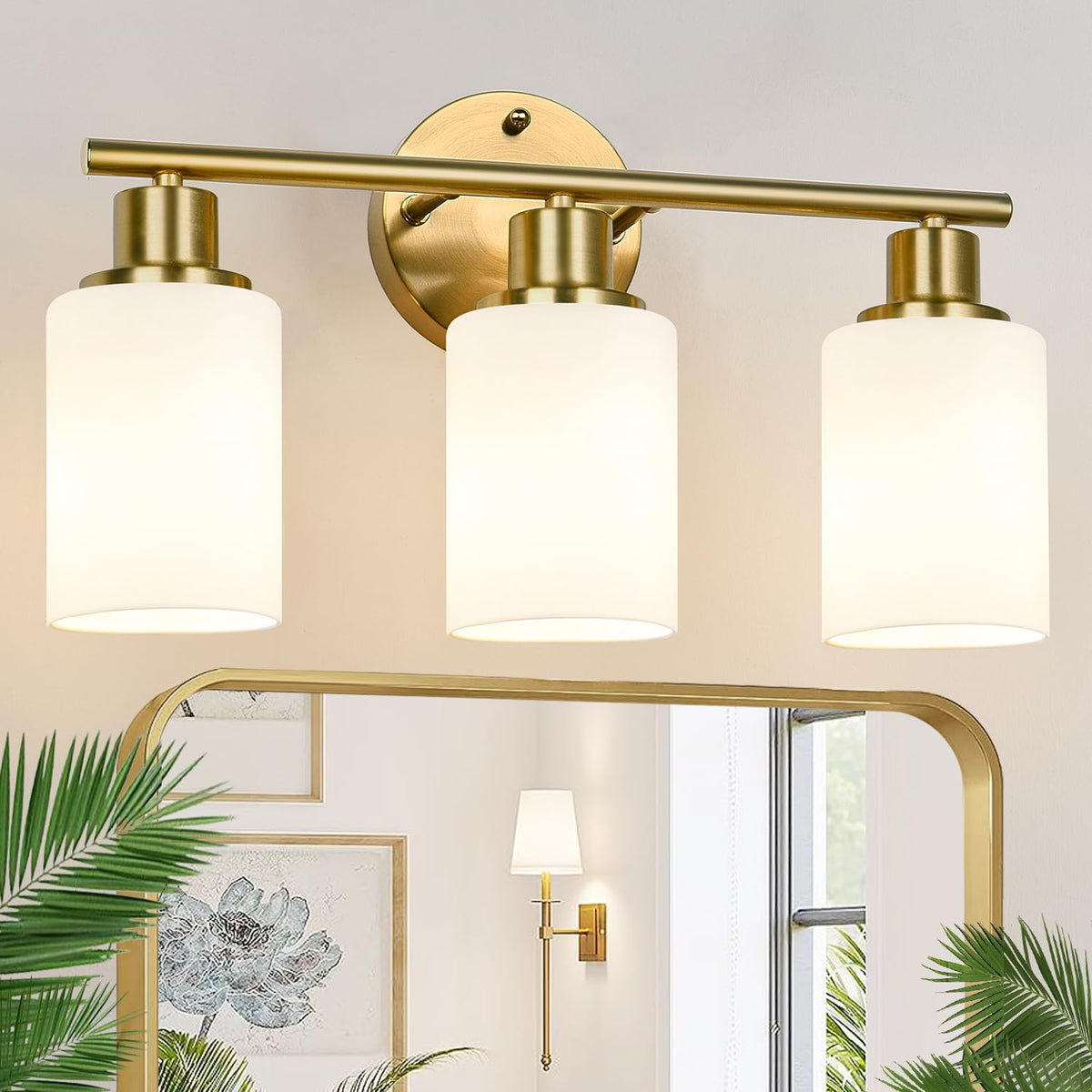 Zarbitta 3-Light Bathroom Light Fixtures, Brushed Nickel Vanity Light, Farmhouse Wall Lights with Clear Glass Shade, Bathroom Wall Lamp for Mirror Kitchen Bedroom Hallway Living Room Hallway Cabinet