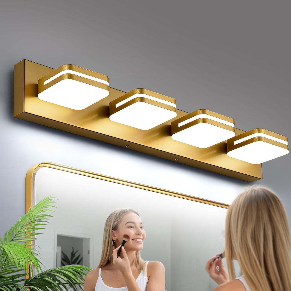 Torondo 360° Rotate LED Bathroom Vanity Light Fixtures, Acrylic Vanity Lights for Bathroom, Modern Wall Lighting Fixtures Over Mirror Living, Brushed Nickel, Natural White, 3-Light, 17-Inch