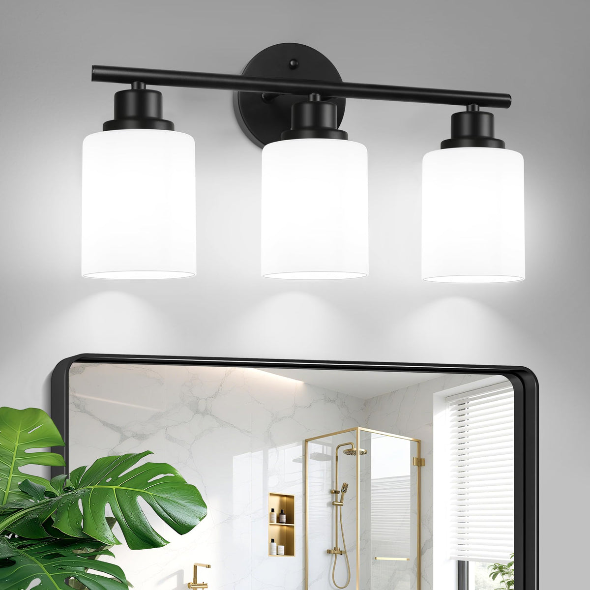 Modern Bathroom Light Fixtures, 3 Light Vanity Lights, Black Wall Lamp with Clear Glass for Bathroom, Mirror, Living Room, Bedroom, Hallway, E26 Base