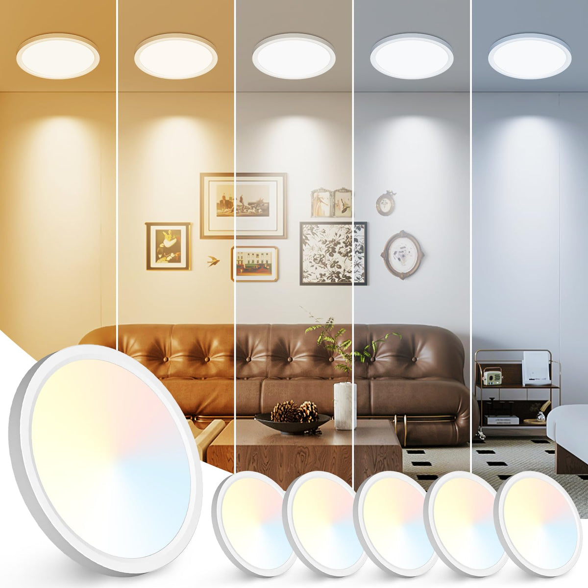 12Inch LED Ceiling Light Flush Mount, 5CCT 3000K-6500K Adjustable Ceiling Light Fixture, 2400LM 24W Bright White Flat Lighting Fixture for Hallway Kitchen Bathroom Bedroom, 6Pack