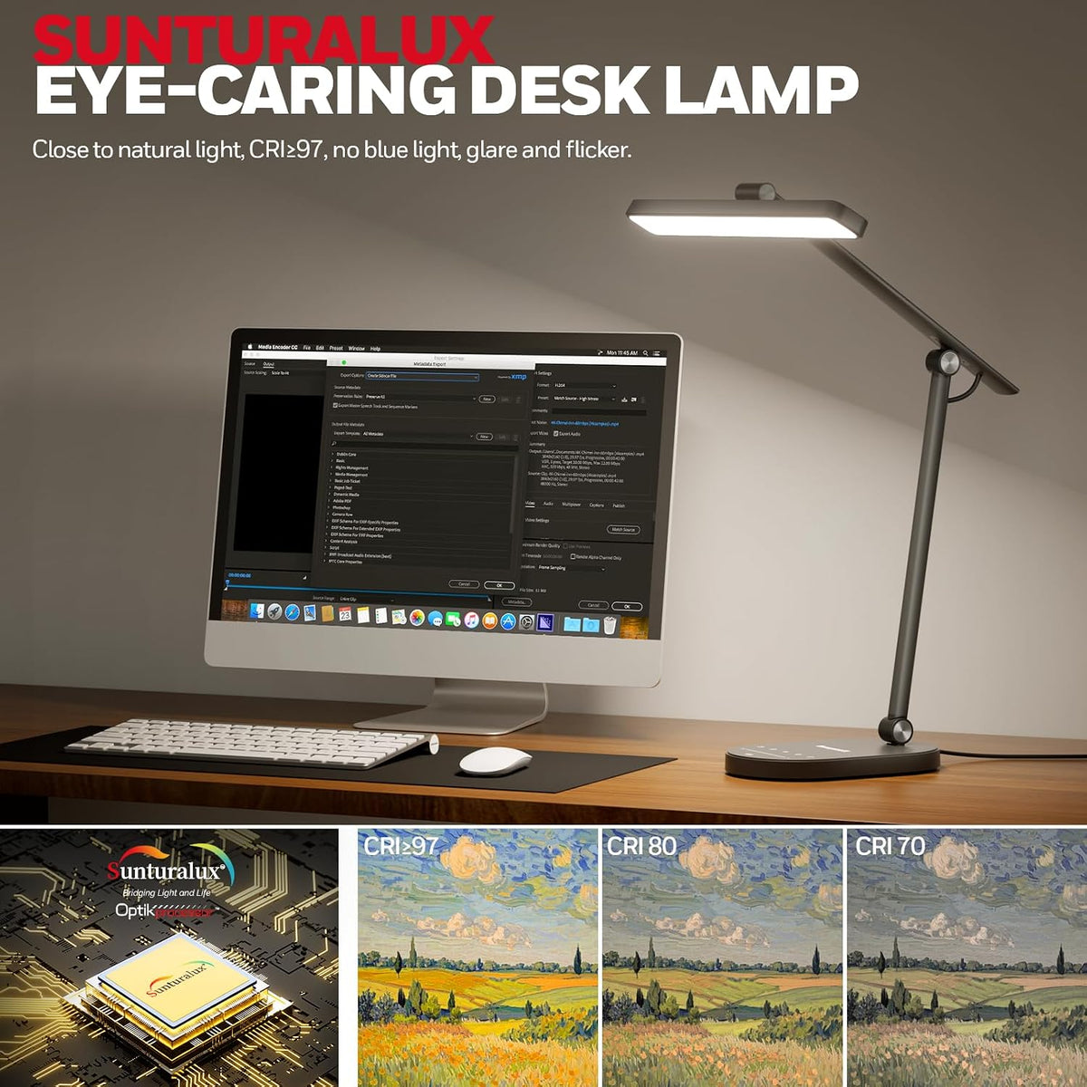 Honeywell HWT-H4 LED Desk Lamp, Eye-Caring, Dimmable, Auto Sensor | CRI97 Sunturalux LED, flicker-free eye care, 3 color temperatures, 5 brightness levels, auto dimming sensor, 60-min timer