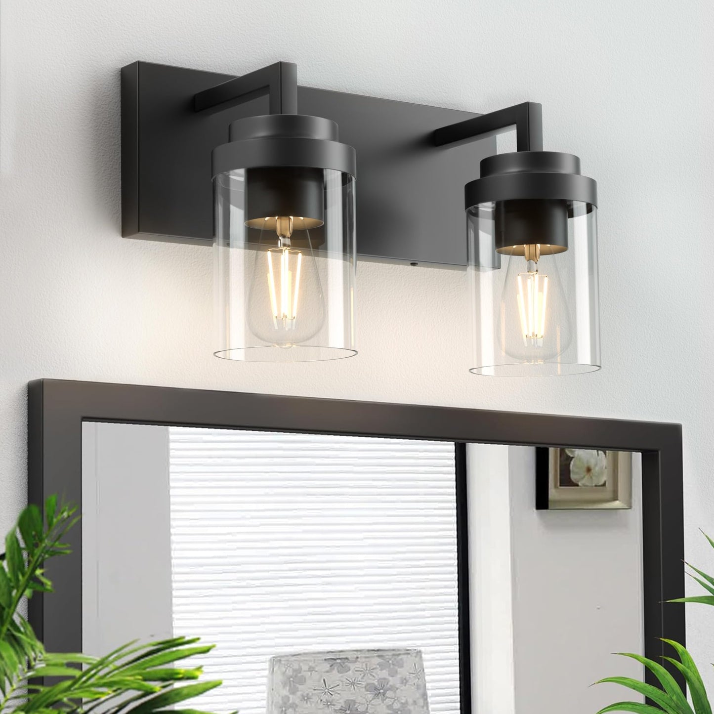 Bathroom Vanity Light, 3 Light Matte Black Vanity Lights with Clear Glass Shade, 22in Modern Wall Sconces, Bathroom Lighting Fixtures Over Mirror for Living Room