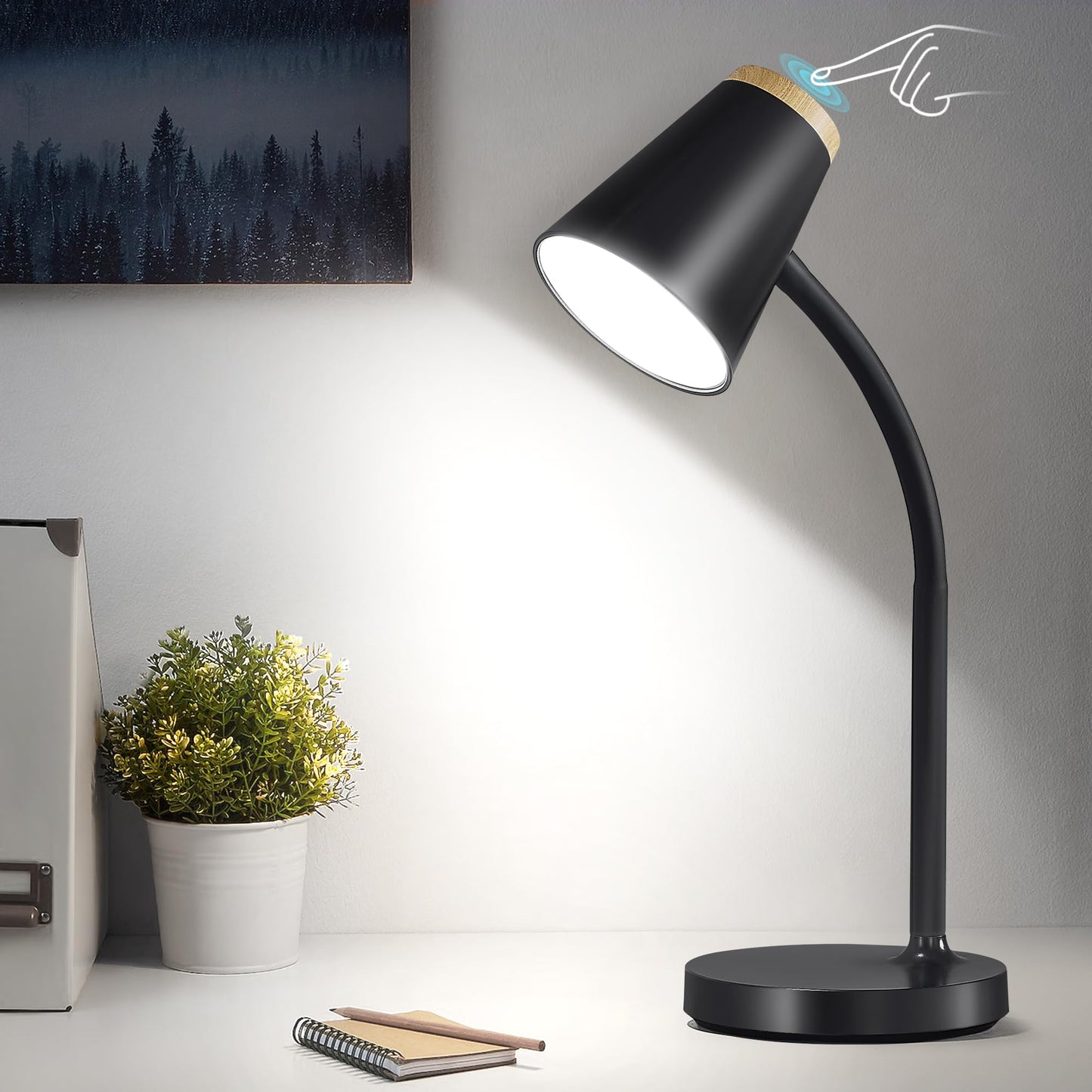 EJIAXIN Desk Lamps for Home Office - Small LED Desk Lamp Touch Dimmable Reading Light for College Dorm Room - Adjustable Flexible Gooseneck Table Lamp for Bedside Bedroom Nightstand Pink