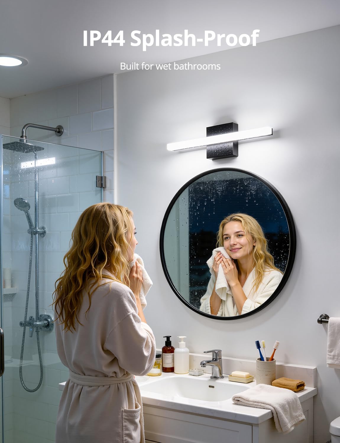 Black Bathroom Light Fixtures Over Mirror Lighting Gentle, 9W 16 Inch Modern LED Small Vanity Lamp Bar IP44 Slim Linear Bath Wall Sconces for Restroom Indoor Cool White 6000K