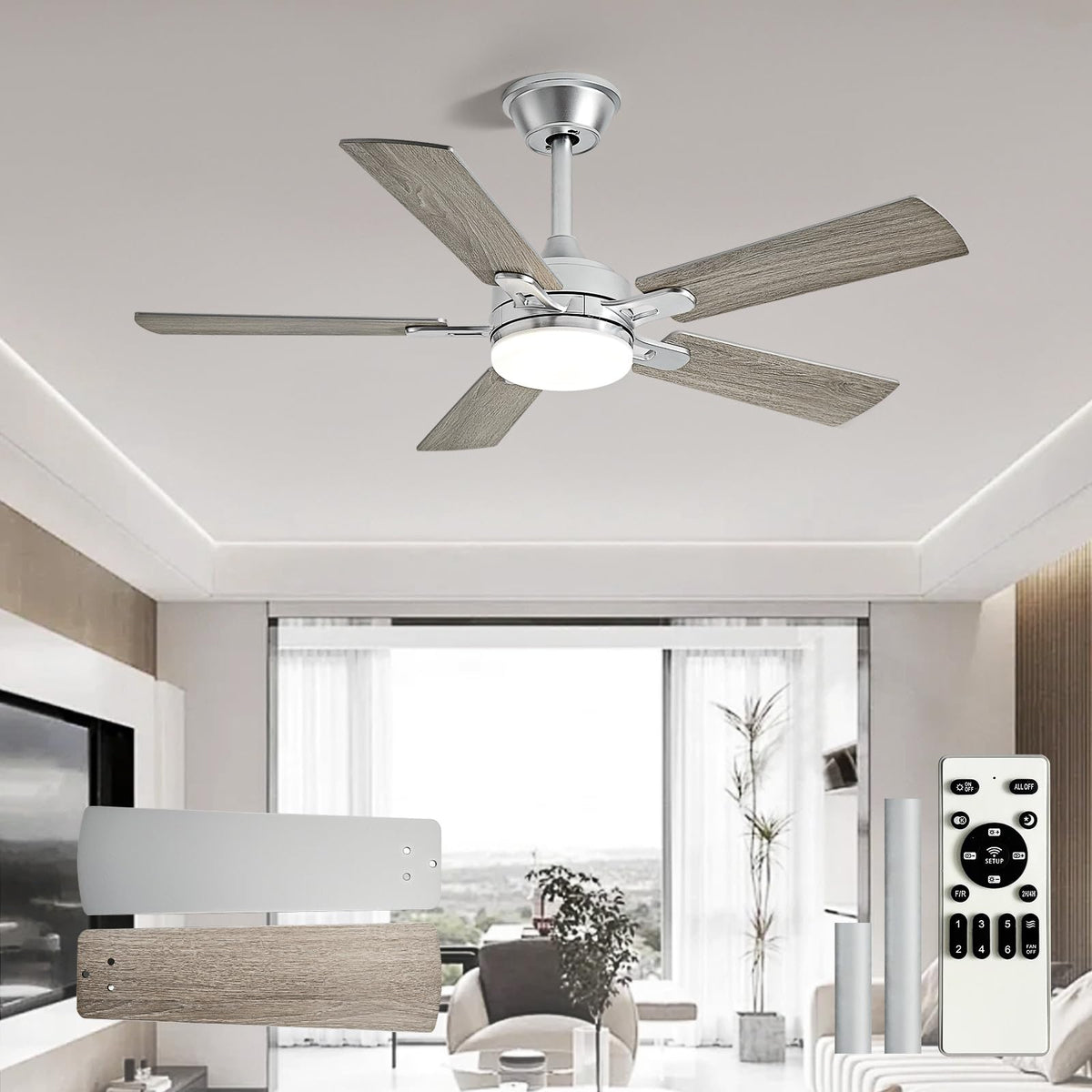 Depuley 52-Inch Ceiling Fan with Light: Black 3 Blade Outdoor Fans for Patios - Dimmable Indoor Fan with Remote Control Fandelier for Living Room Bedroom Porch Quiet Motor Reversible 6 Speed Timer