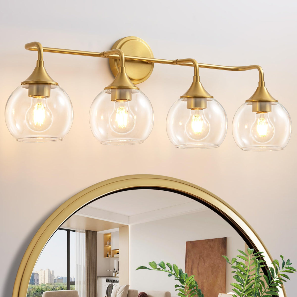 Gold Bathroom Light Fixtures 3-Light Farmhouse Vanity Light 22" | Modern Vanity Lighting Fixtures Over Mirror, Thickened Clear Glass Shade, UL E26 Dimmable