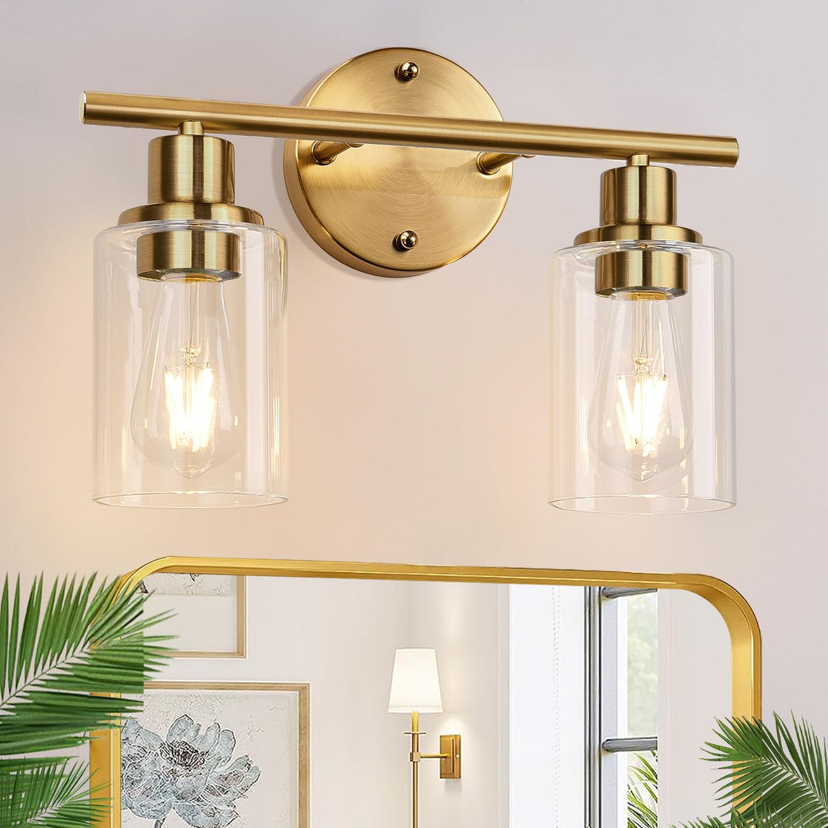 Zarbitta 3-Light Bathroom Light Fixtures, Brushed Nickel Vanity Light, Farmhouse Wall Lights with Clear Glass Shade, Bathroom Wall Lamp for Mirror Kitchen Bedroom Hallway Living Room Hallway Cabinet