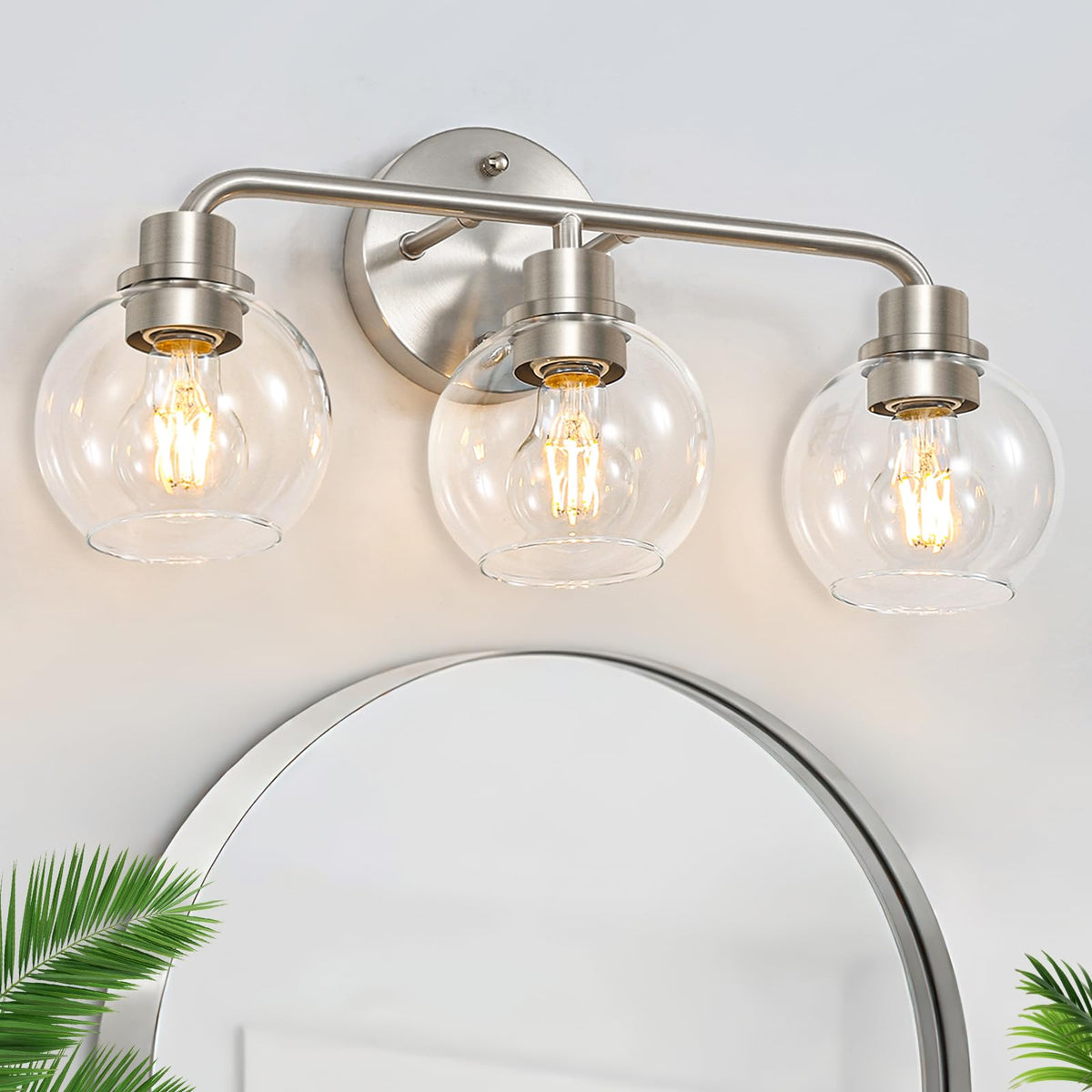 Bathroom Light Fixtures Gold Vanity Light 3 Light Brushed Brass | Wall Sconces Lighting with Clear Globe Glass Shades Bath Wall Lamp for Mirror Kitchen Living Room Bedroom Hallway