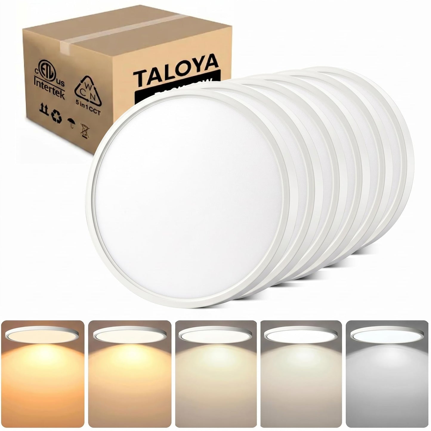TALOYA 2 Pack 12 Inch LED Flush Mount Ceiling Light Fixture,20W 5CCT | Edge-Lit LED Ceiling Light Fixture for Bedroom,Kitchen,Laundry,Basement,Closet Room,3000K-6500K,100-240V Compatible,White